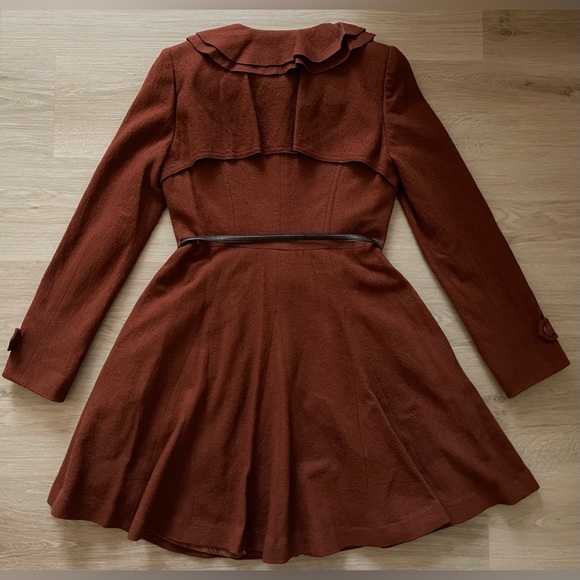 ANTHROPOLOGIE MCGINN OXIDIZED RUFFLE BELTED COAT, SIZE SMALL, NWOT - Picture 9 of 12